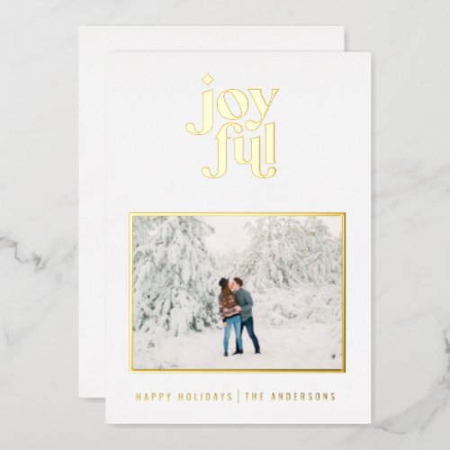 white modern joyful 1 photo  foil holiday card