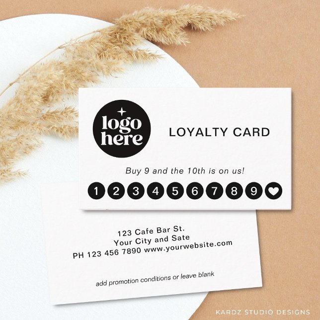 White Modern Logo Professional Loyalty Card (Front and back of a 3.5 x 2 in. is shown. Choose size, paper, and corner style.)