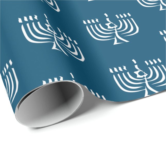 White Modern Menorah Wrapping Paper (Roll Corner)