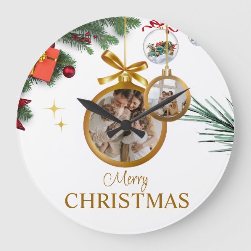 White Modern Merry Christmas 1075 Round Acrylic  Large Clock