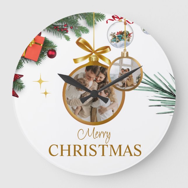 White Modern Merry Christmas 10.75" Round Acrylic  Large Clock (Front)