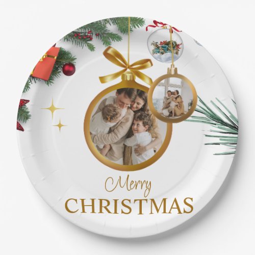 White Modern Merry Christmas 9 Round Paper Plate