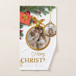 White Modern Merry Christmas Bathroom Towel Set