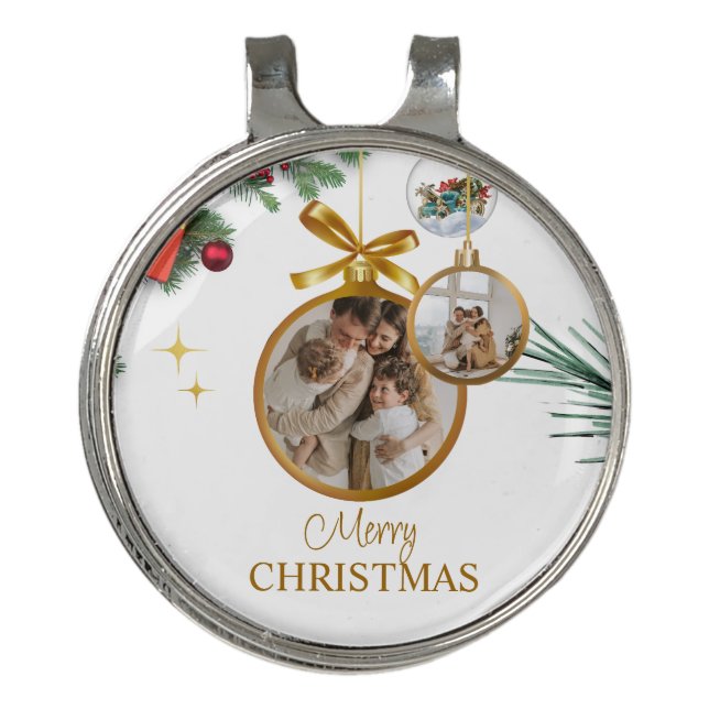 White Modern Merry Christmas Best Golf Hat Clip  (Front)