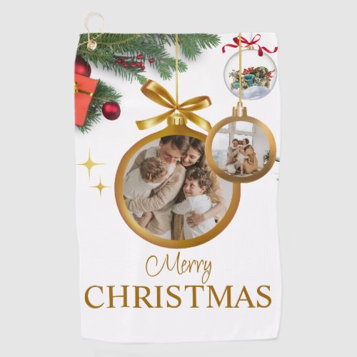 White Modern Merry Christmas Custom golf towel