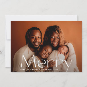 White Modern Merry Christmas Photo Holiday Card