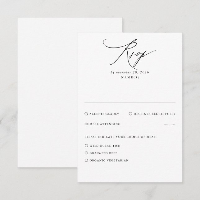 White Modern Minimal Wedding RSVP Card (Front/Back)