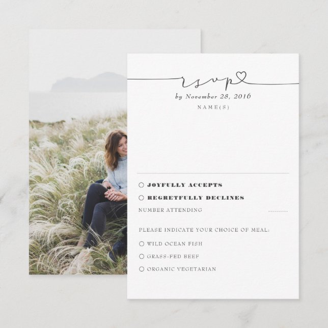 White Modern Minimal Wedding RSVP Photo (Front/Back)
