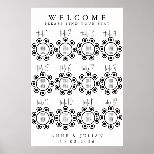 White Modern Minimal Wedding Seating Chart Poster (Front)