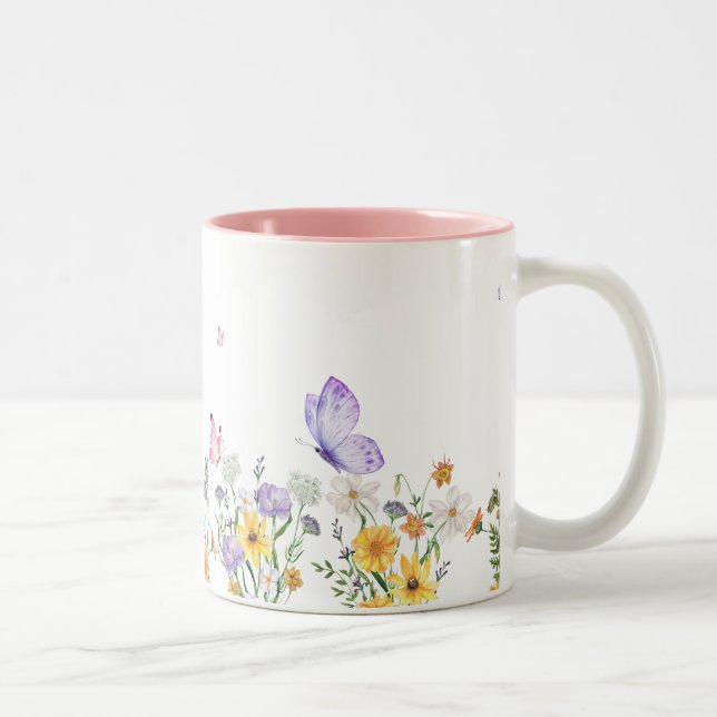 White Modern Minimalist Floral  Two-Tone Coffee Mug (Right)