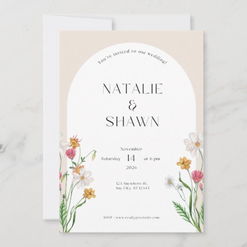  White Modern Minimalist Floral Wedding Invitation