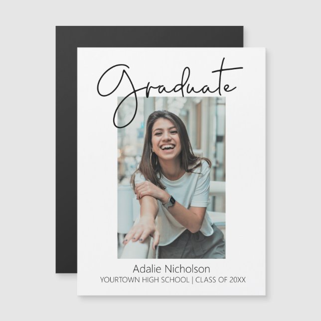 White Modern Minimalist Graduation Photo (Front/Back)