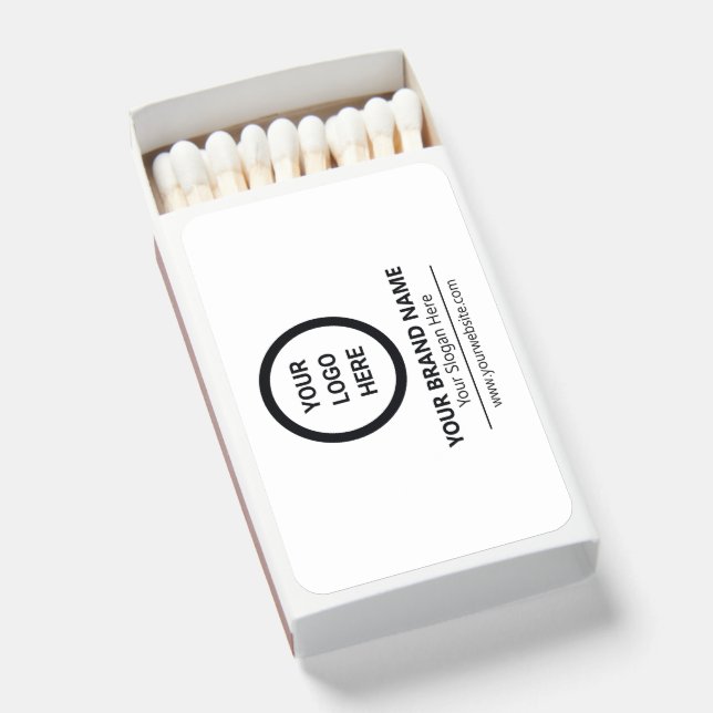 White Modern Minimalist Logo Branded Promotional Matchboxes (Front Open)