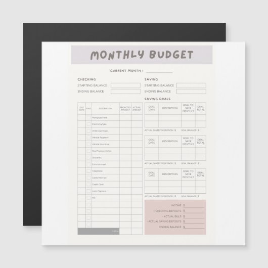 White Modern Minimalist Monthly Budget Planner (Front/Back)