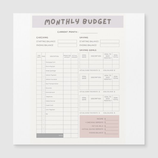 White Modern Minimalist Monthly Budget Planner (Front)