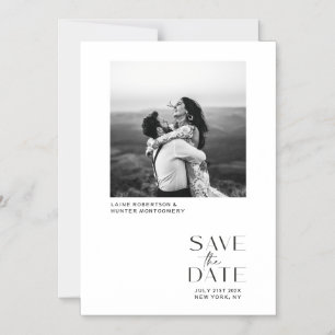 White Modern Minimalist Photo Save the Date Magnetic Invitation
