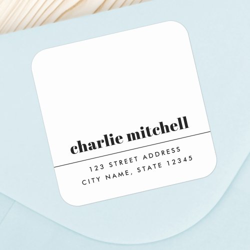 White modern minimalist return address square sticker