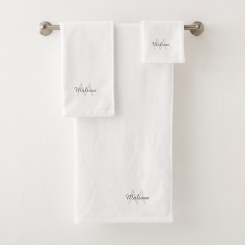 White Modern Monogram Bath Towel Set