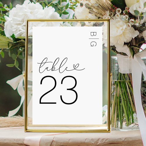 White Modern Monogram Wedding Table Number