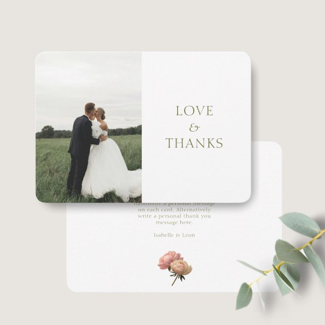 White | Modern Olive Green Rose Wedding Thank You Card (Creator Uploaded)