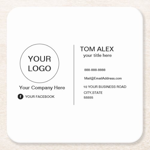 white Modern or any color Professional plain Busin Square Paper Coaster