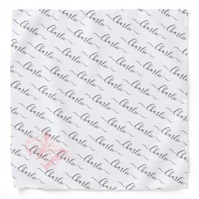 white modern personalized name script and monogram bandana (Front)