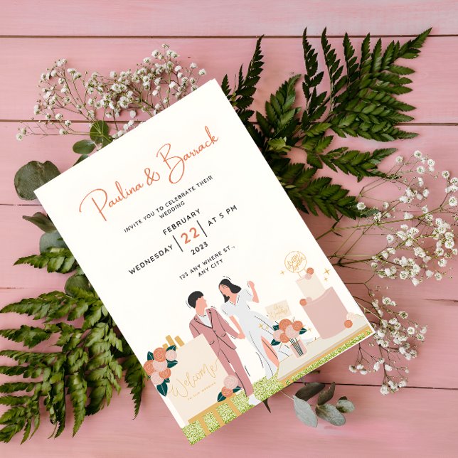 White Modern Personalized Pink Wedding  Invitation (Creator Uploaded)