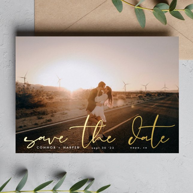 White Modern Photo The Wedding Gold Save The Date Foil Invitation (Creator Uploaded)
