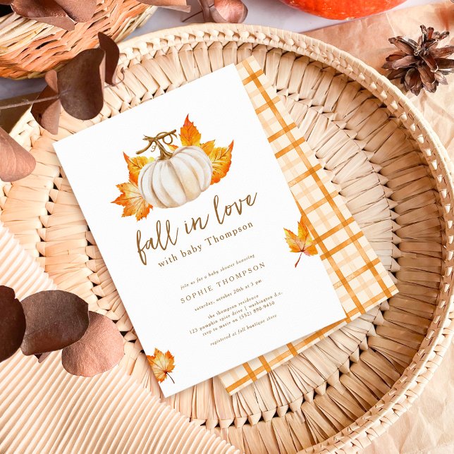 White | Modern Pupmkin Fall In Love Baby Shower Invitation (Creator Uploaded)