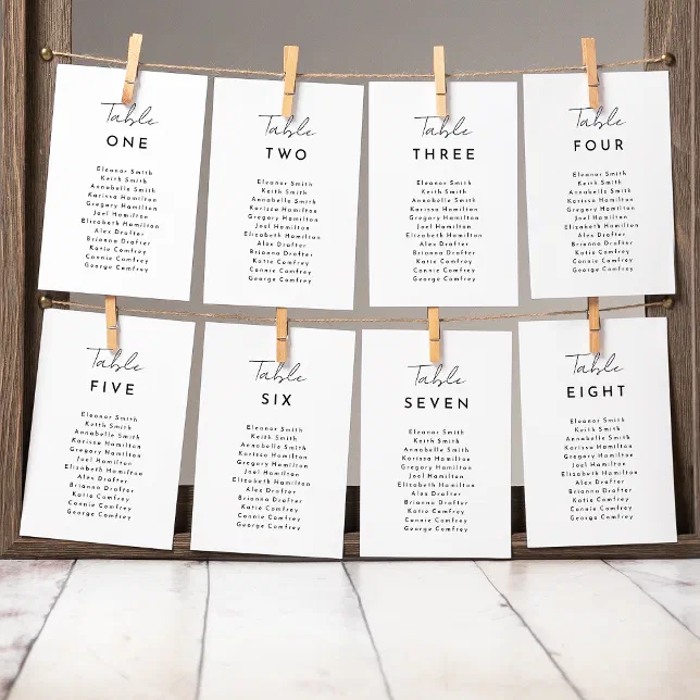 White Modern Script Hanging Seating Chart Card Zazzle