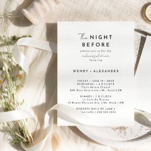 White Modern Script Night Before Rehearsal Dinner Invitation