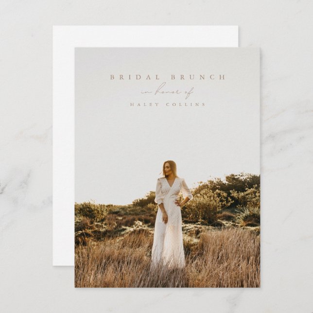 White Modern Script Photo Bridal Brunch Invitation (Front/Back)