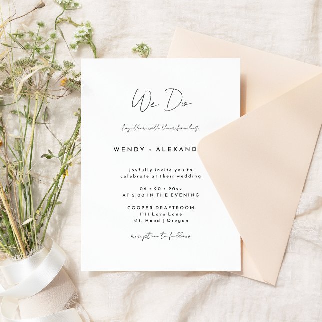 White Modern Script We Do Wedding Invitation (Creator Uploaded)