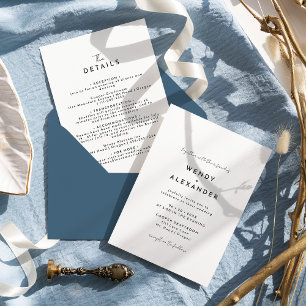 White Modern Script Wedding Details and Invitation