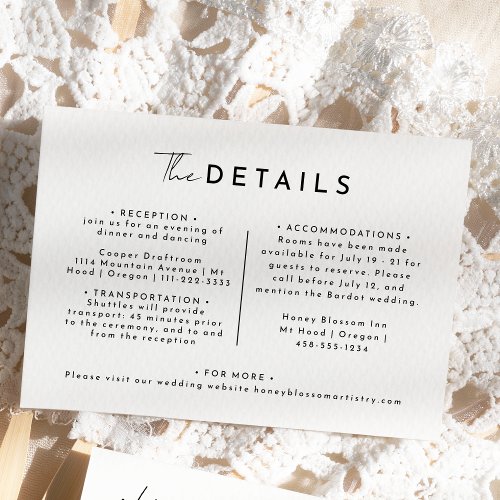 White Modern Script Wedding Details Enclosure Card