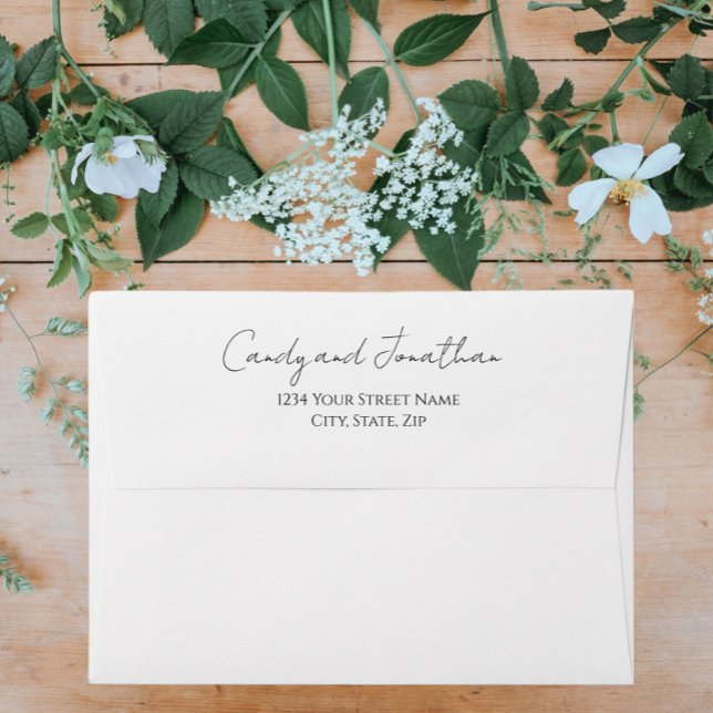 White Modern Script Wedding Envelope (In Situ)