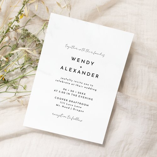 White Modern Script Wedding Invitation