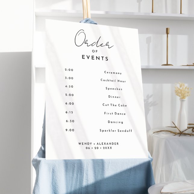 White Modern Script Wedding Order Of Events Sign (Creator Uploaded)