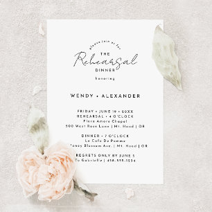White Modern Script Wedding Rehearsal Dinner Invitation