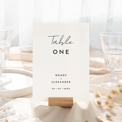 White Modern Script Wedding Table Number Card