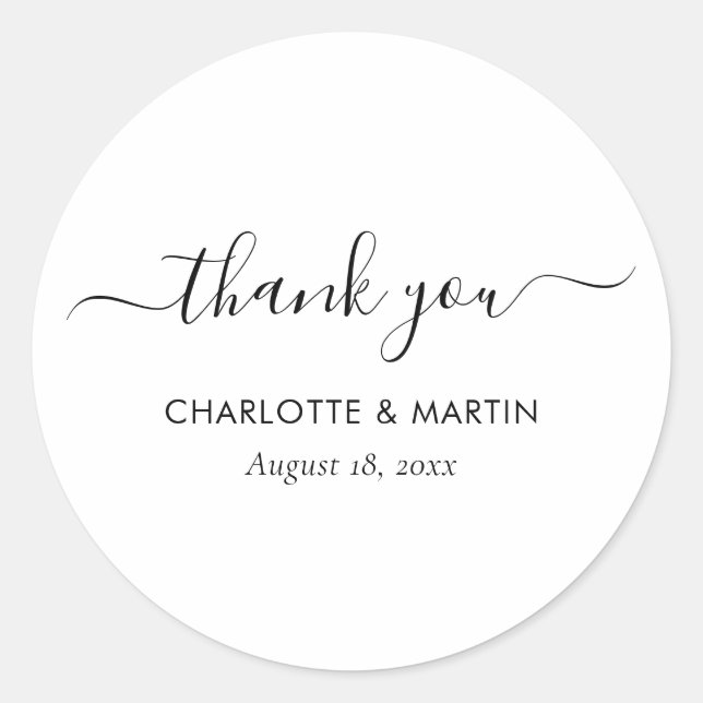 White Modern Script Wedding Thank You Classic Round Sticker (Front)
