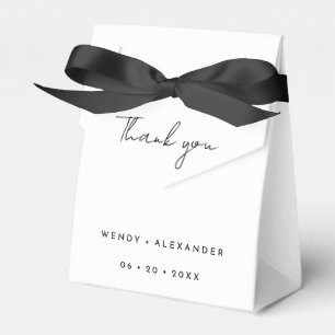 White Modern Script Wedding Thank You Favor Boxes