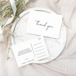 White Modern Script Wedding Thank You Postcard
