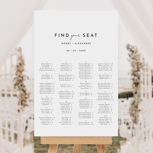 White Modern Script Wedding Vertical Seating Chart Foam Board
