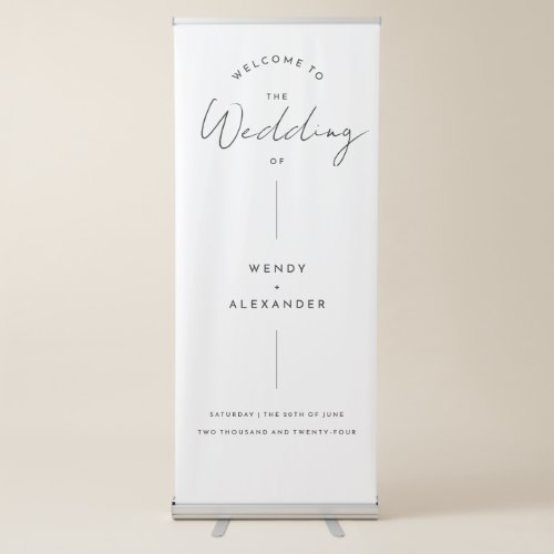 White Modern Script Wedding Welcome Retractable Banner