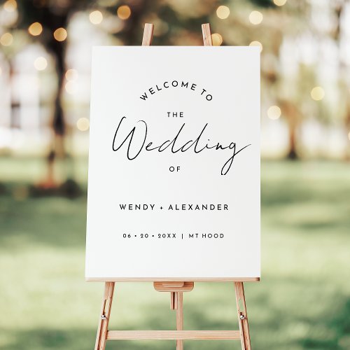 White Modern Script Wedding Welcome Sign