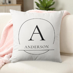 White Modern Simple Custom Family Name Monogram Throw Pillow