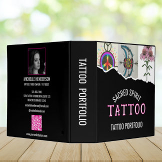 White Modern Text 4 Photo QR Code Tattoo Portfolio 3 Ring Binder