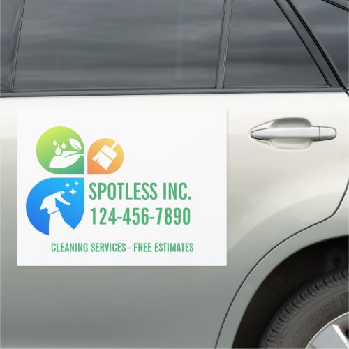 White Modern Trendy Cleaning services logo Car Magnet