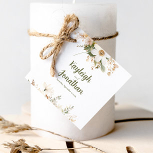 White Modern Watercolor Floral Wedding Favor Tags